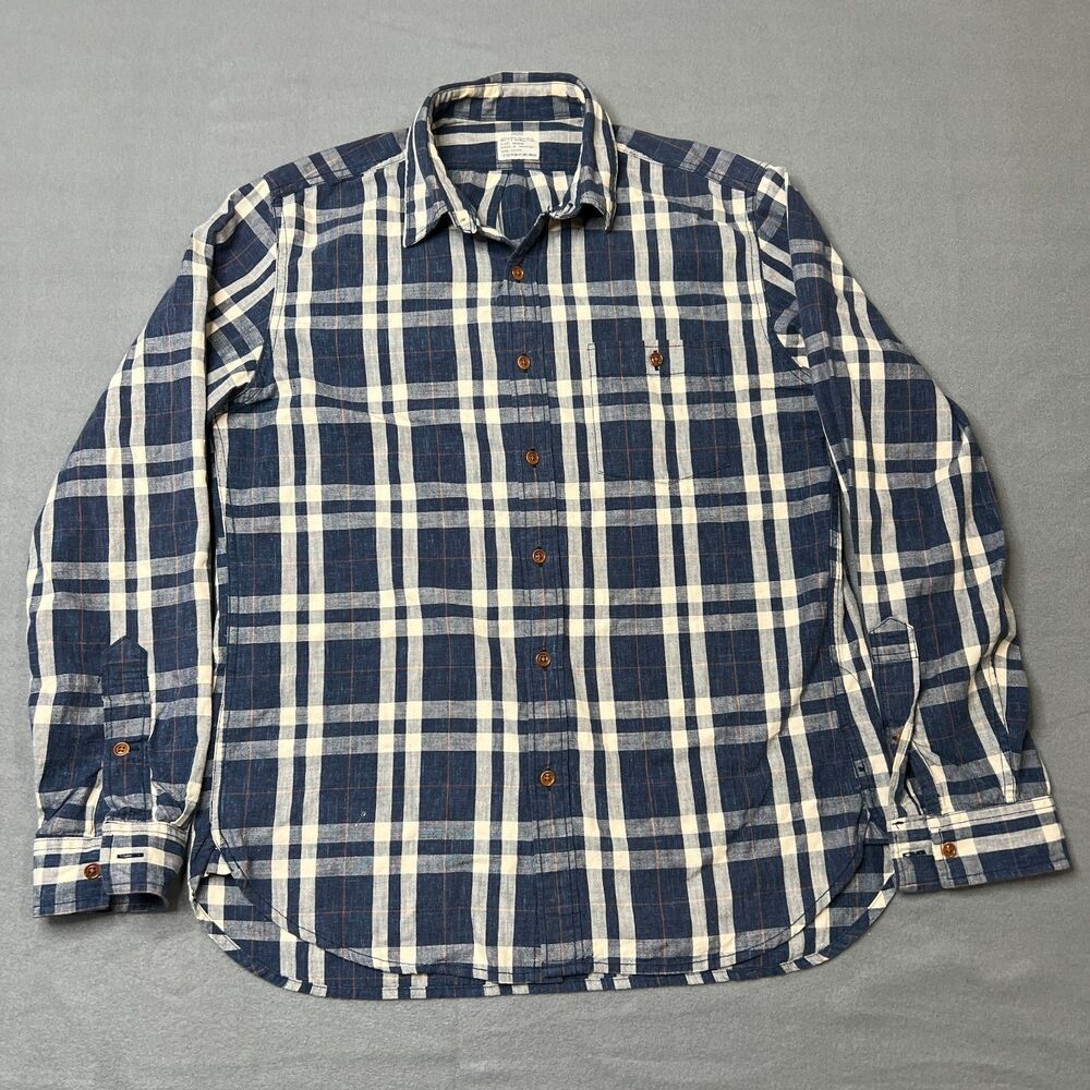 J.Crew Shirt Men's M Blue White Plaid 100% Cotton Authentic Workwear Button-Up